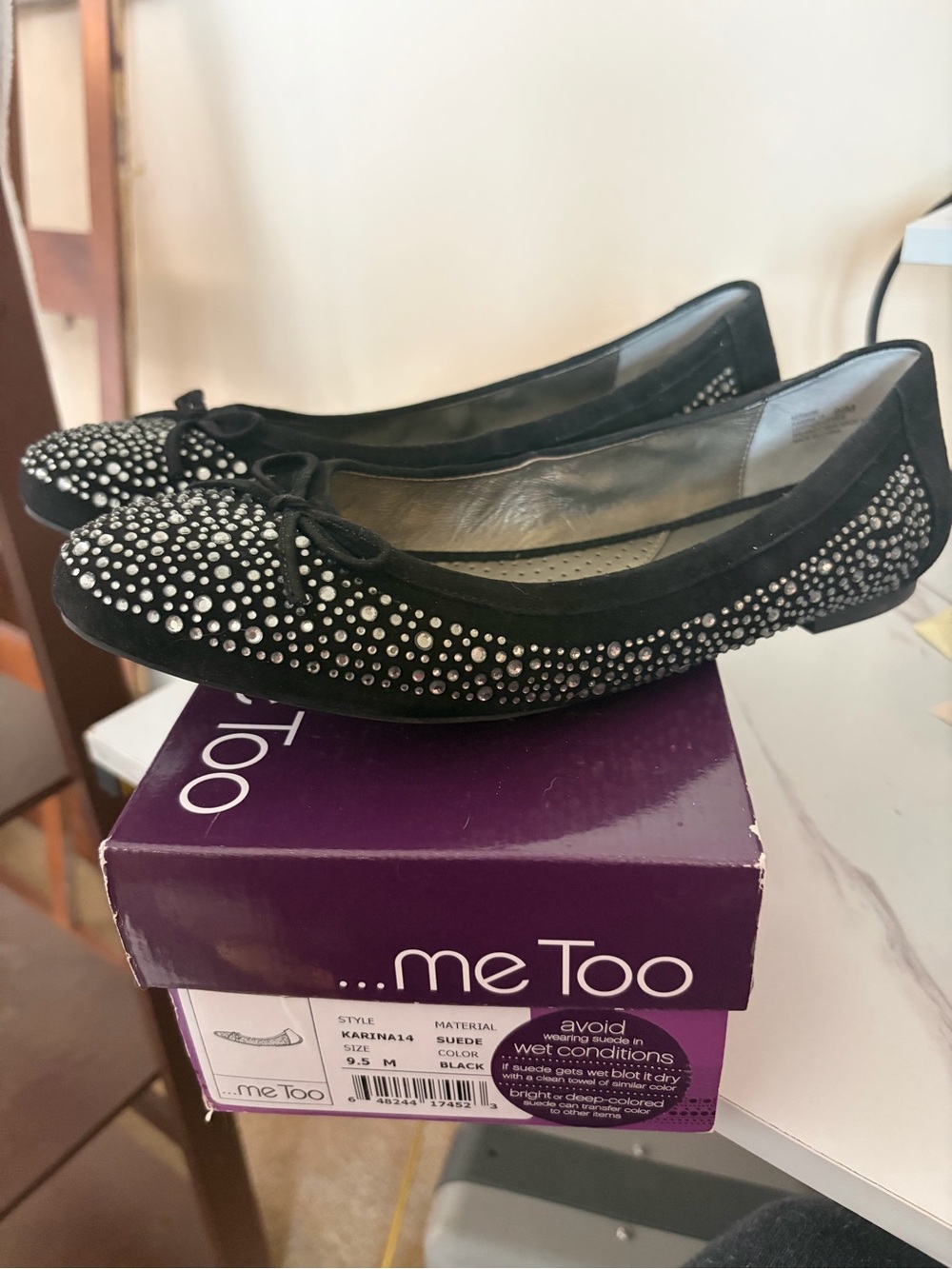 me too Black Suede Studded Ballet Flats